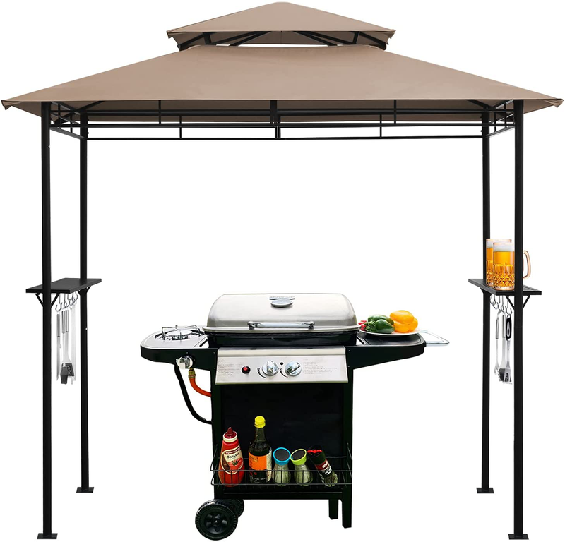 DikaSun BBQ Grill Gazebo 8' x 5' Double Tiered Barbecue Canopy BBQ Grill Tent w/Air Vent for Outdoor Party Patio Wedding Home & Garden > Lawn & Garden > Outdoor Living > Outdoor Structures > Canopies & Gazebos DikaSun Beige Woven Shelves 