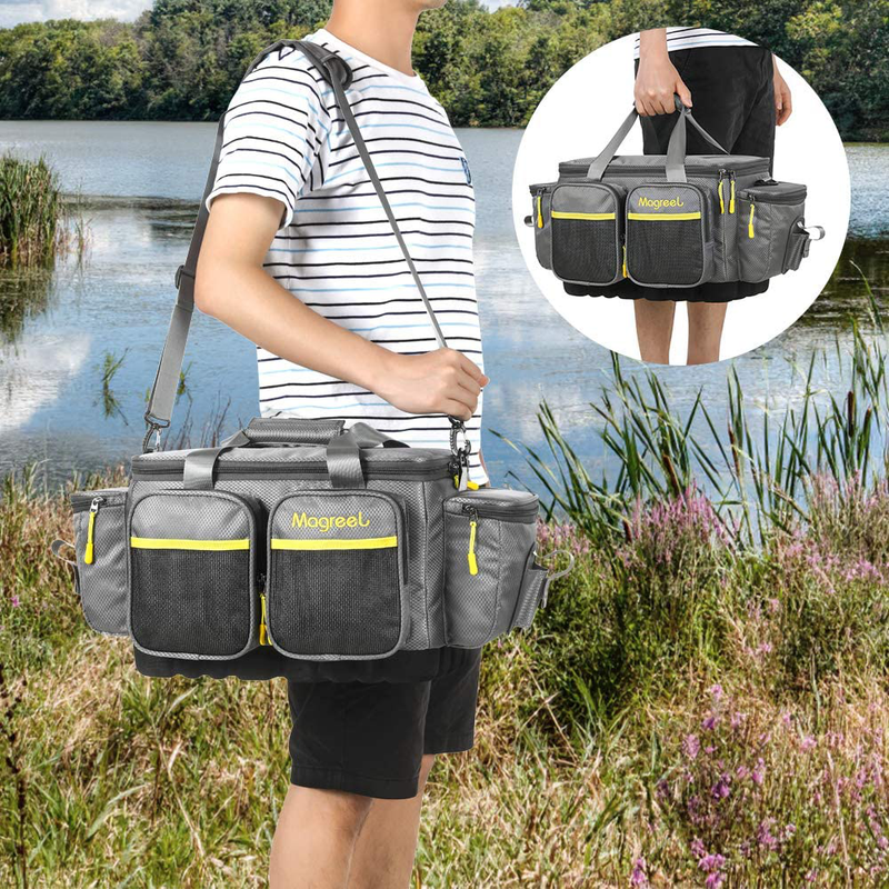 Magreel Fishing Tackle Bag, Water-Resistant Polyester Material Fishing Tackle Storage Bag with Padded Shoulder Strap and Non-Slip Base Suitable for 3600 3700 Tackle Box Sporting Goods > Outdoor Recreation > Fishing > Fishing Tackle Magreel   