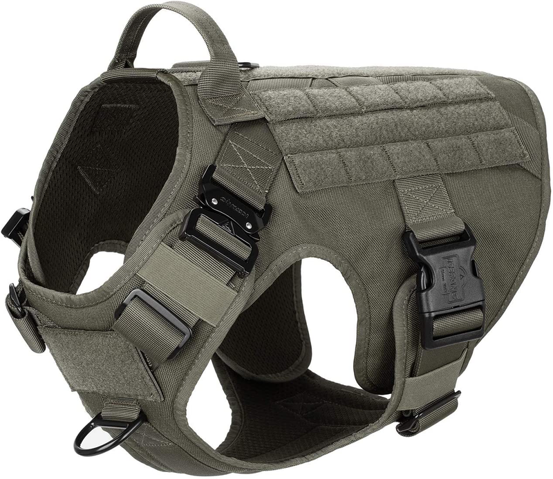 ICEFANG Tactical Dog Harness with 2X Metal Buckle,Working Dog MOLLE Vest with Handle,No Pulling Front Leash Clip,Hook and Loop for Dog Patch Animals & Pet Supplies > Pet Supplies > Dog Supplies ICEFANG Range Green L (Neck:18"-24" ; Chest:28"-35" ) 