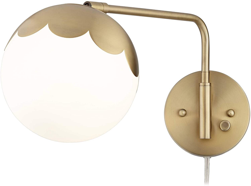 Kelowna Modern Indoor Swing Arm Wall Lamp Antique Brass Metal Plug-In Light Fixture Dimmable Globe Glass Shade for Bedroom Bedside House Reading Living Room Home Hallway Dining - 360 Lighting Home & Garden > Lighting > Lighting Fixtures > Wall Light Fixtures KOL DEALS   