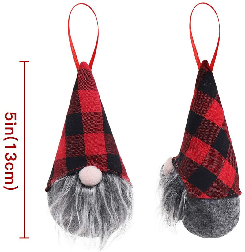 Ivenf Christmas Decorations, 8 Pack 5.5 inches Handmade Plush Tomte Gnome Hanging Decorations, Swedish Scandinavian Santa with Buffalo Check Plaid Hat, Holiday Home Decor, Tree Ornaments Set