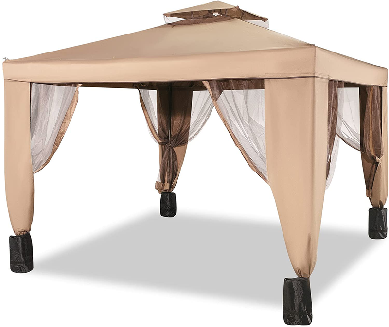 Happybuy 12x12ft Outdoor Pop-Up Canopy Gazebo Starter Kit, Equipped with Four Sandbags, Ground Spikes, Netting, Ropes, Carrying Bag - Portable Brown Tent for Backyard, Patio and Lawn, Upgraded Version Home & Garden > Lawn & Garden > Outdoor Living > Outdoor Structures > Canopies & Gazebos Happybuy 10x10FT  