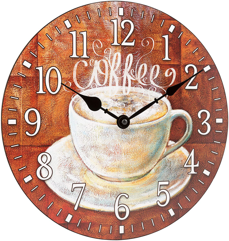 La Crosse 404-2631C-INT 12-Inch Round Coffee Decorative Quartz Analog Wall Clock, 12 inch, Multi-Color Home & Garden > Decor > Clocks > Wall Clocks La Crosse   
