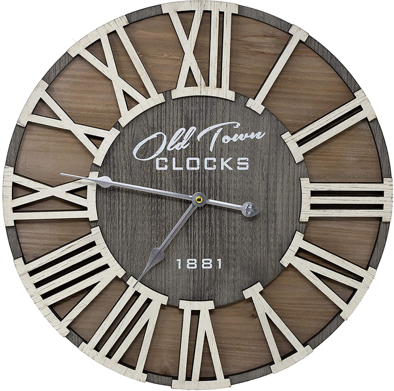 Rustic Farmhouse Roman Wooden Wall Clock Silver Hands (Redwood Lettering, 24 inch) Home & Garden > Decor > Clocks > Wall Clocks Oldtown Clocks Whitewood Lettering 24 inch 