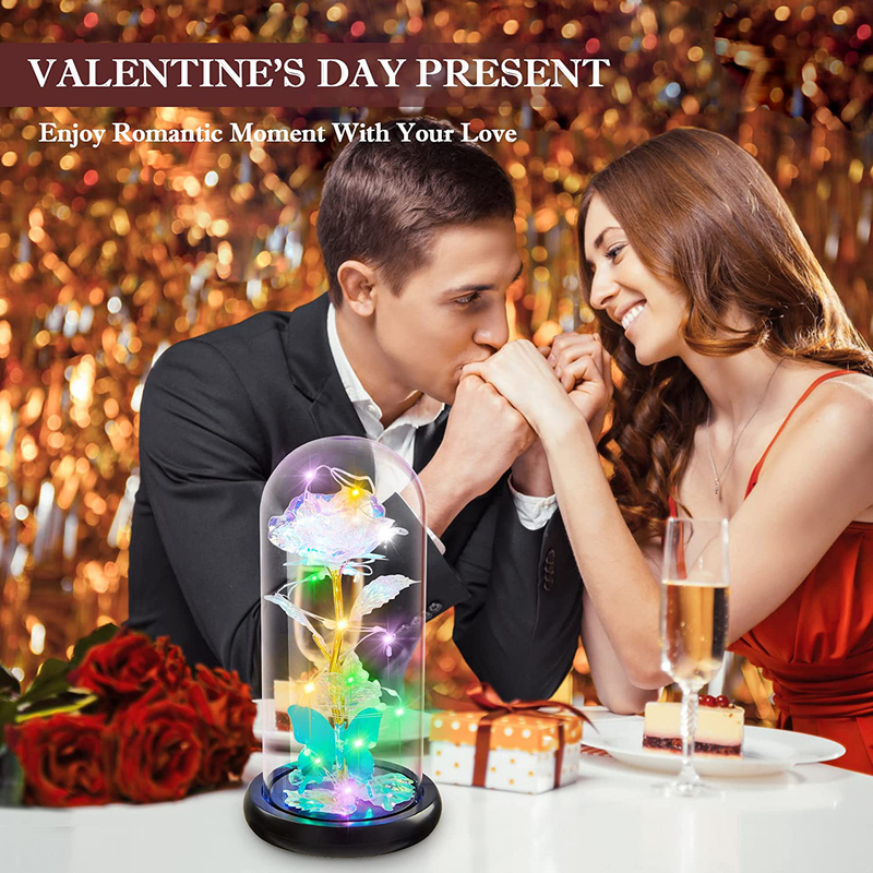 HOOJO Forever Rose Gift for Women, Birthday Gift for Mom, Colorful Beauty and the Beast Enchanted Preserved Rose in Glass Dome with LED Light for Valentine'S Day, Mother'S Day Home & Garden > Decor > Seasonal & Holiday Decorations HOOJO   