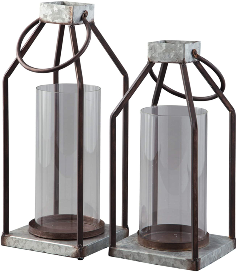 Signature Design by Ashley Diedrick Rustic Lantern Set of 2, Indoor and Outdoor, 19" & 17", Gray and Black Home & Garden > Decor > Home Fragrance Accessories > Candle Holders Signature Design by Ashley Rustic  