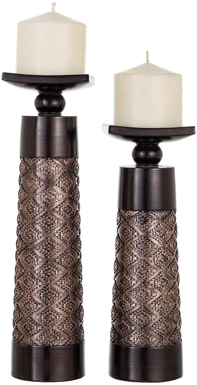 Dublin Decorative Candle Holder Set of 2 - Home Decor Pillar Candle Stand, Coffee Table Mantle Decor Centerpieces for Fireplace, Living or Dining Room Table, Gift Boxed (Coffee Brown) Home & Garden > Decor > Home Fragrance Accessories > Candle Holders Creative Scents Default Title  