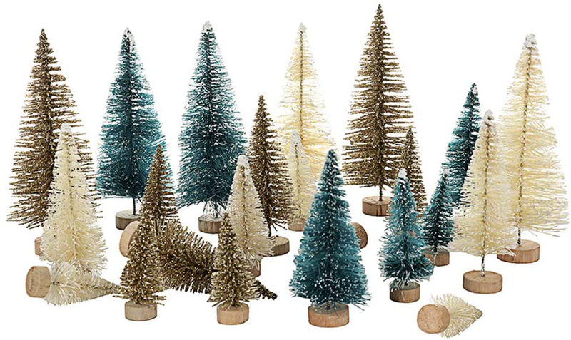 Mini Tabletop Christmas Tree , 24pcs Miniature Pine Trees Frosted Sisal Trees with Wood Base DIY Crafts Home Decor Christmas Ornaments Green, Gold and Ivory,Mix Color Home & Garden > Decor > Seasonal & Holiday Decorations > Christmas Tree Stands UHBGT 24Pcs  