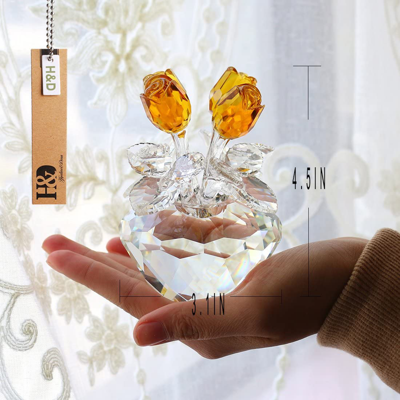 H&D Spring Bouquet Crystal Glass Flowers Yellow Rose Figurine Ornament Gift-Boxed Home & Garden > Decor > Vases H&D   