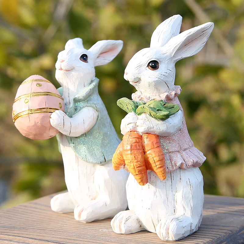 Hodao Easter Bunny Decorations Spring Home Decor Bunny Figurines(Easter White Rabbit 2Pcs) Home & Garden > Decor > Seasonal & Holiday Decorations Hodao   