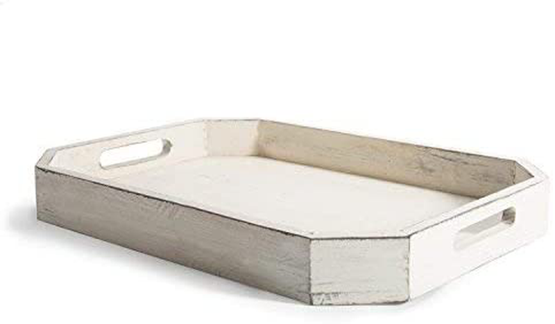 MyGift Rustic Whitewashed Wood Serving Tray with Cut-out Handles and Angled Edges for Breakfast in Bed, Coffee Tables, and Party Decor Home & Garden > Decor > Decorative Trays MyGift   