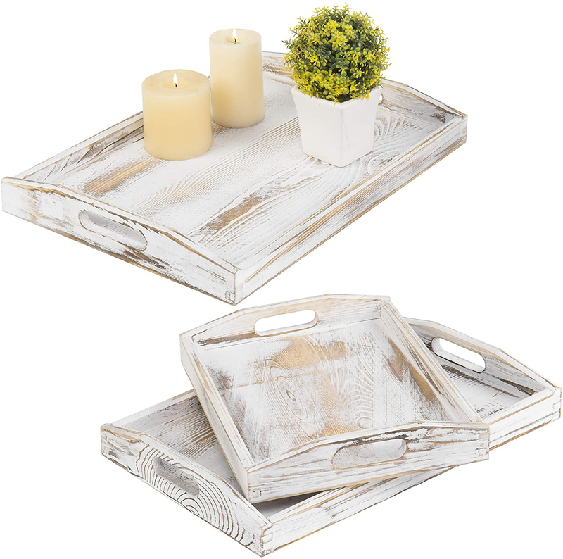 MyGift Whitewashed Nesting Wood Serving Trays with Cutout Handles, Set of 3 Home & Garden > Decor > Decorative Trays MyGift Default Title  