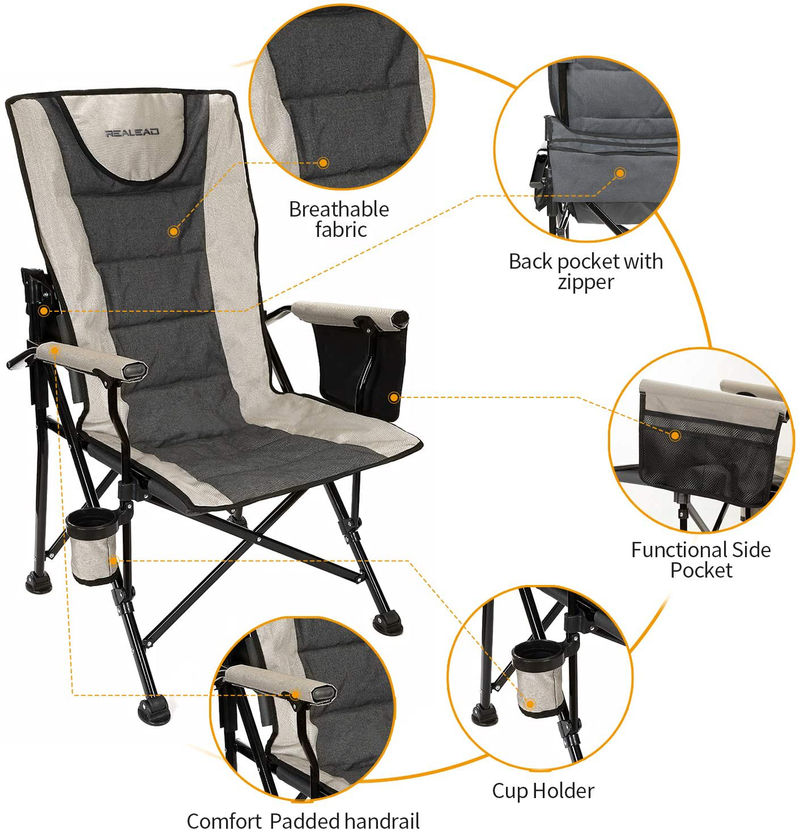 Realead Adjustable Oversized Folding Chair High Back Camp Chair Beach Chair Heavy Duty Portable Camping and Lounge Travel Outdoor Seat with Cup Holder,Heavy Duty Supports 400 Lbs