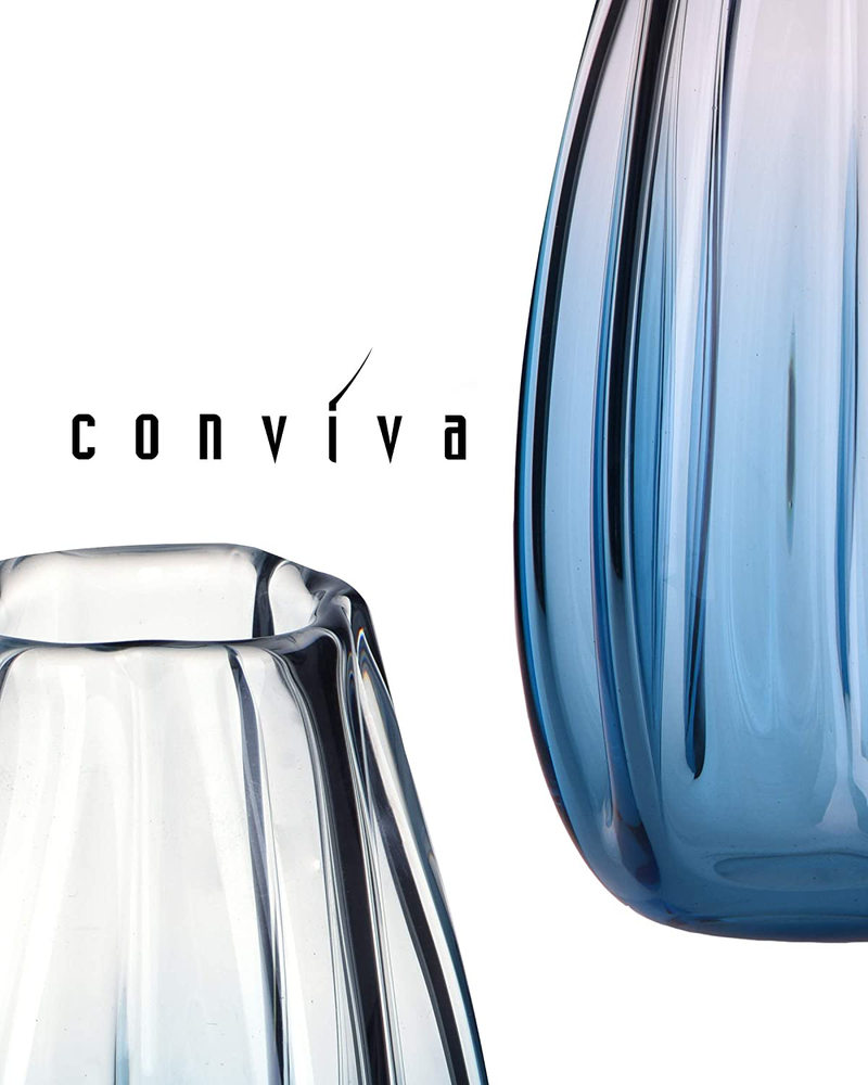 CONVIVA Glass Vase Hand Blown for Flower Centerpiece Home Decorative Tabletop Solid Blue Color Organic Wrinkle Shape for Living Room Kitchen Dining Porch Bookcase Gift Decor 13 inch H Home & Garden > Decor > Vases CONVIVA   