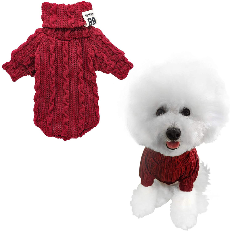 Hzran Dog Sweater, Soft Pet Dog Clothes Knitwear Sweater, Winter-Spring Puppy Turtleneck Pajamas, Sweater for Small Size Dog and Cat(Wine-L) Animals & Pet Supplies > Pet Supplies > Cat Supplies > Cat Apparel Hzran Wine Large 