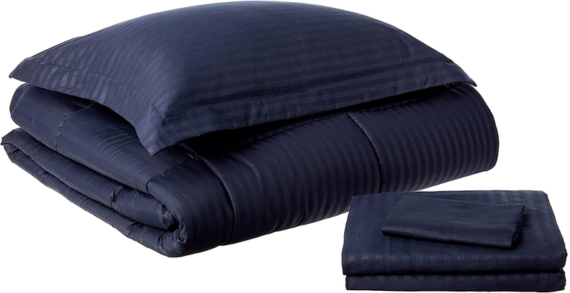 Sweet Home Collection 8 Piece Comforter Set Bag with Unique Design, Bed Sheets, 2 Pillowcases & 2 Shams Down Alternative All Season Warmth, Queen, Dobby Gray Home & Garden > Linens & Bedding > Bedding Sweet Home Collection Dobby Navy Twin 