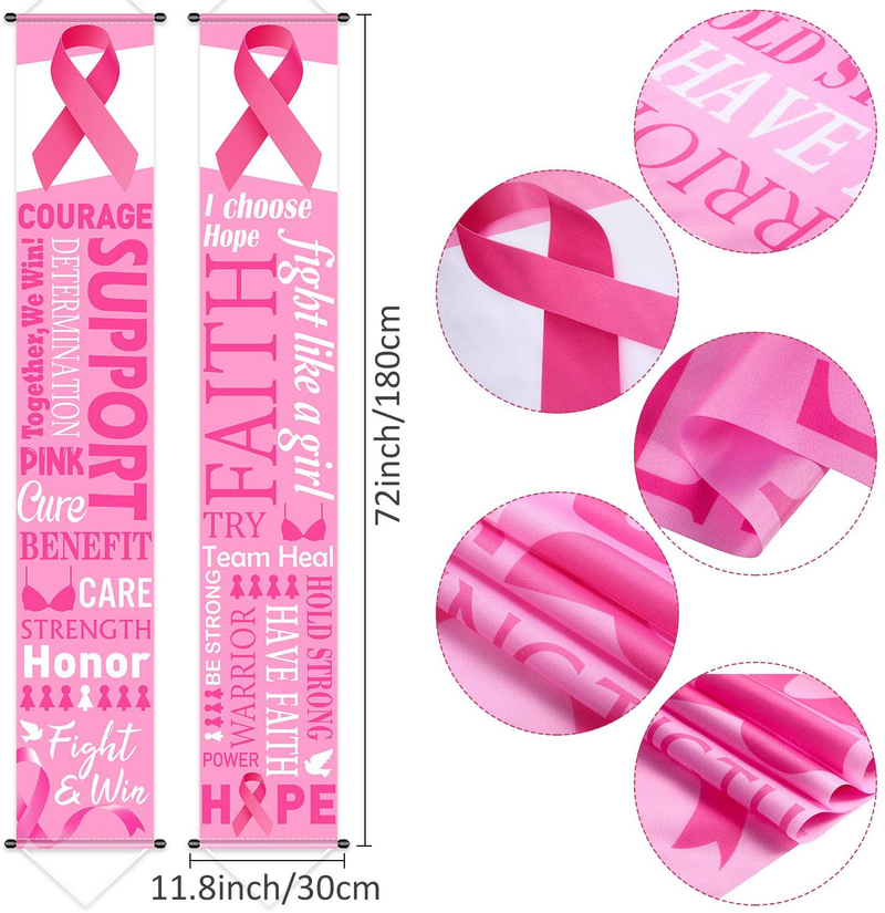 Pink Ribbon Party Decorations Breast Cancer Awareness Banner Porch Sign, Hope Strength Courage Faith Banners Backdrop for Pink Ribbon Breast Cancer Party Supply Decorations, 11.8 x 72 Inch Home & Garden > Decor > Seasonal & Holiday Decorations& Garden > Decor > Seasonal & Holiday Decorations Blulu   