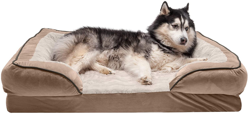 Furhaven Orthopedic, Cooling Gel, and Memory Foam Pet Beds for Small, Medium, and Large Dogs and Cats - Luxe Perfect Comfort Sofa Dog Bed, Performance Linen Sofa Dog Bed, and More Animals & Pet Supplies > Pet Supplies > Dog Supplies > Dog Beds Furhaven Velvet Waves Brownstone Sofa Bed (Memory Foam) Jumbo (Pack of 1)