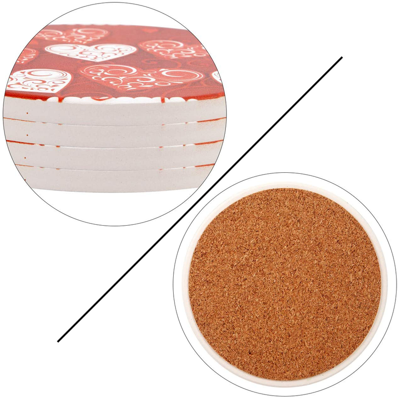 SODIKA Happy Valentines Day Love Absorbent Ceramic Coasters for Drinks 4" Diameter round Water-Absorbent Quick-Drying Coaster Cup Mats(4 Piece) Home & Garden > Decor > Seasonal & Holiday Decorations SODIKA   