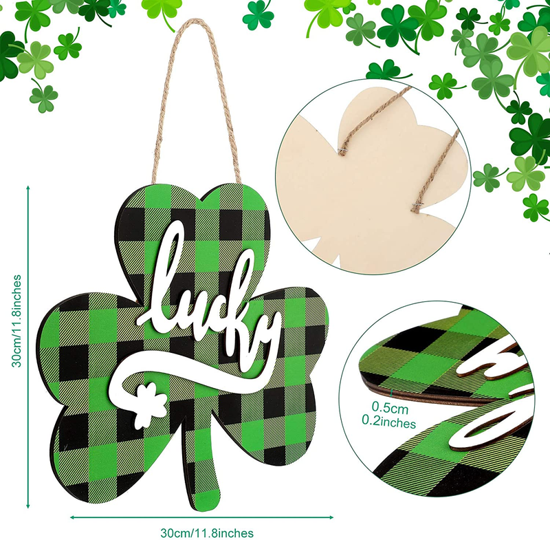 St Patrick'S Day Hanging Sign Shamrock Printed Wooden Decor Happy St Patrick'S Decor Irish Spring Holiday Home Window Wall Farmhouse Indoor Outdoor Decor (Green, Gray and Black) Arts & Entertainment > Party & Celebration > Party Supplies Hicarer   