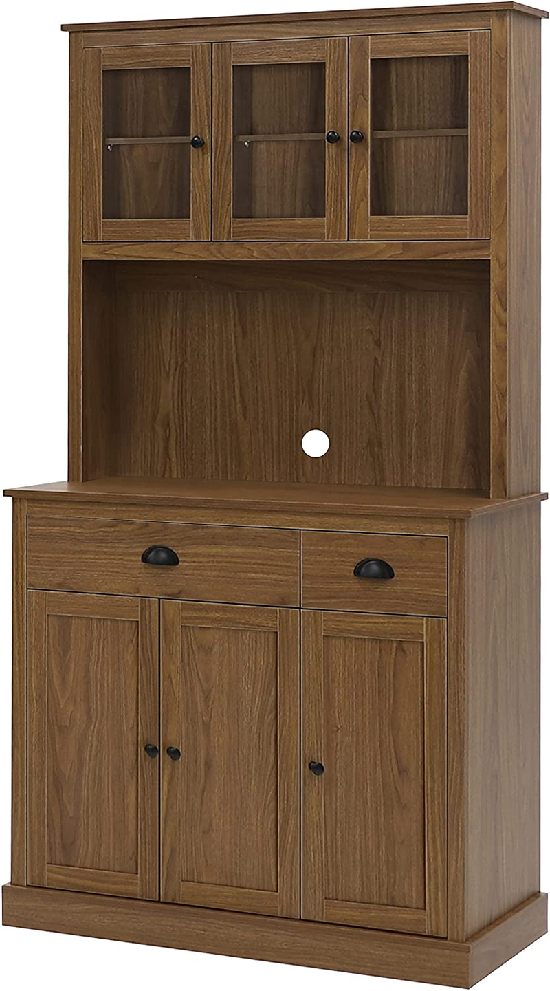 MUPATER Kitchen Pantry Storage Cabinet with Microwave Stand, 71'' Freestanding Hutch Cabinet with Buffet Cupboard, Drawers and Doors for Home, Walnut Home & Garden > Kitchen & Dining > Food Storage MUPATER   