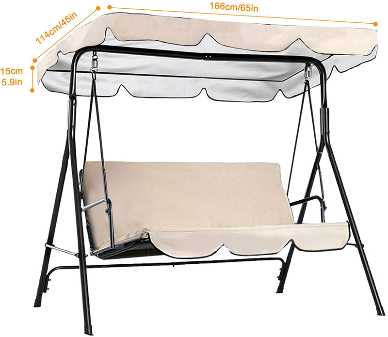 Persever Patio Swing Canopy Replacement Cover, Garden Swing Canopy Top Cover, Swing Chair Awning, Unique Velcro Design Windproof Cream 65"x45"x5.9"