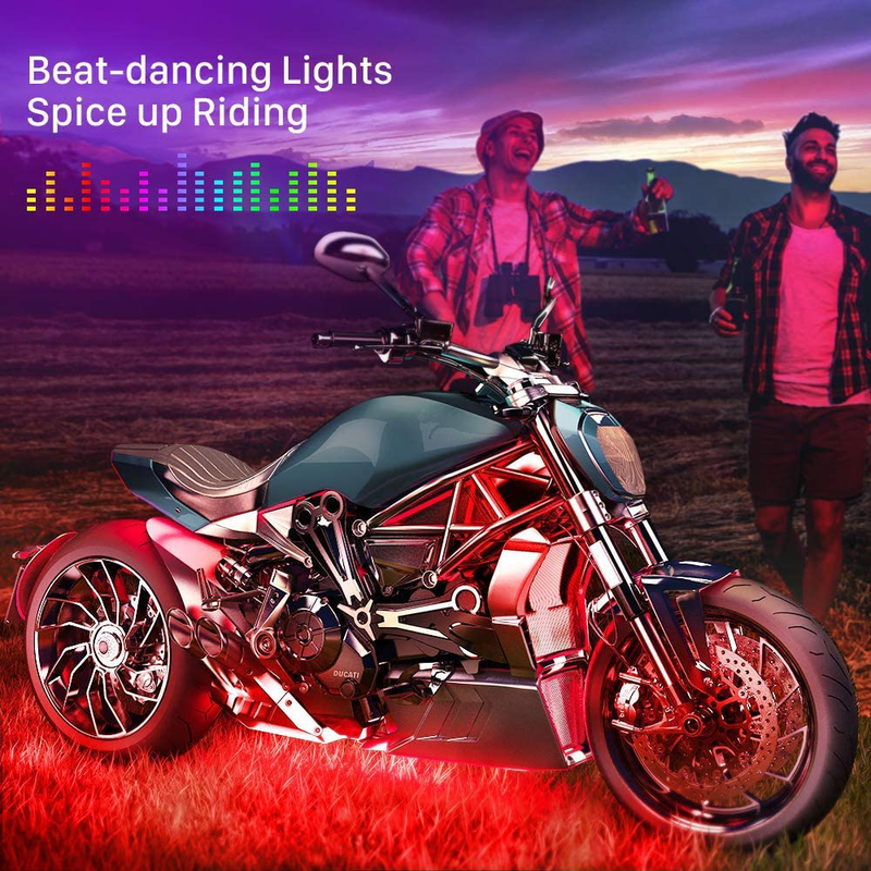 Govee RGB Motorcycle LED Lights Kits, 8 Pcs Neon Lights with 4-Key RF Remote Control, Music Sync & Multiple Scene Modes Underglow Motocycle Strip Lights, Dimmable, 12V, 18W