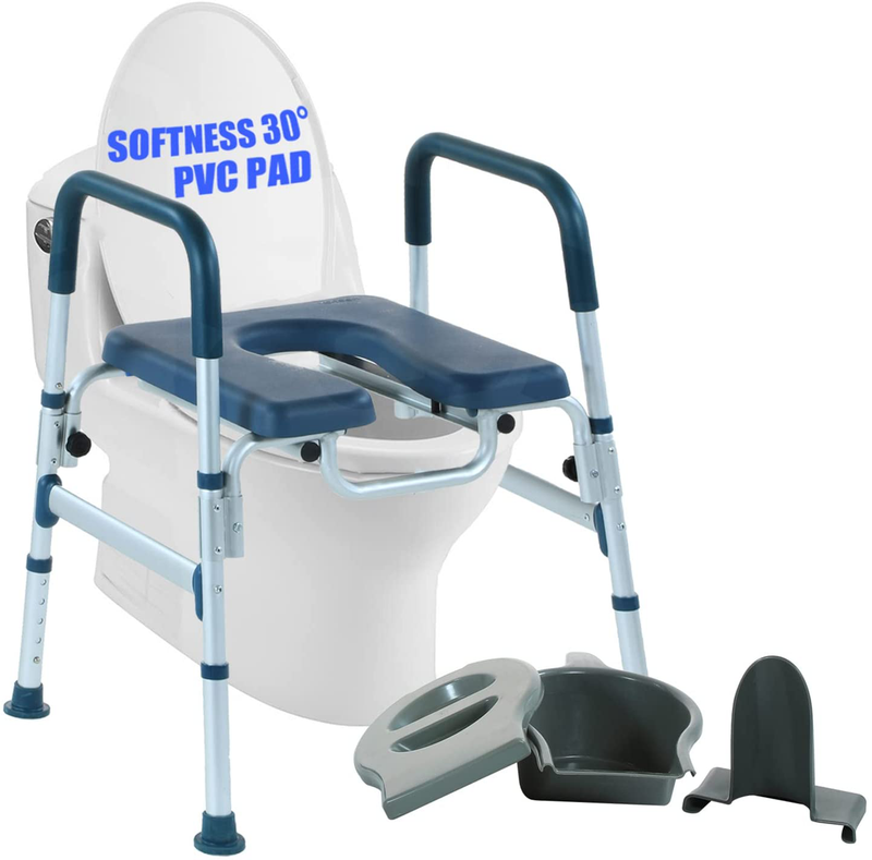 KOOSOM 3 in 1 Bedside Commode Chair and Shower Chair for Seniors with Handles, Handicap Tub Adjustable Bath Chair for Adults,Convenient and Safer Toilet Alternative, More Softer PVC Pad (Softness 30°)