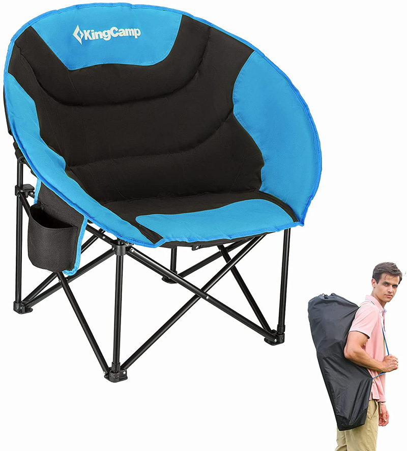 Kingcamp Oversized Saucer round Camping Chair Portable Padded Outdoor Folding Chair for Adult with Cup Holder Back Pocket Carry Bag, Support up to 300Lbs