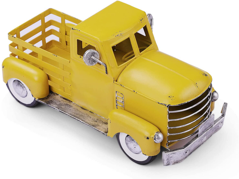 Giftchy Vintage Easter Truck Décor, Farmhouse Turquoise Truck Spring Decoration, Decorative Tabletop Storage & Pick-up Metal Truck Planter Home & Garden > Decor > Seasonal & Holiday Decorations Giftchy Yellow  