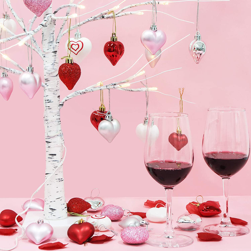 Ivenf Valentine'S Day Decorations Heart Shaped Ornaments,48 Pcs Red Pink Silver White Plastic Hanging Baubles, Tree Ball Heart Glitter Decor for Wedding Decorations Gift Home & Garden > Decor > Seasonal & Holiday Decorations Ivenf   