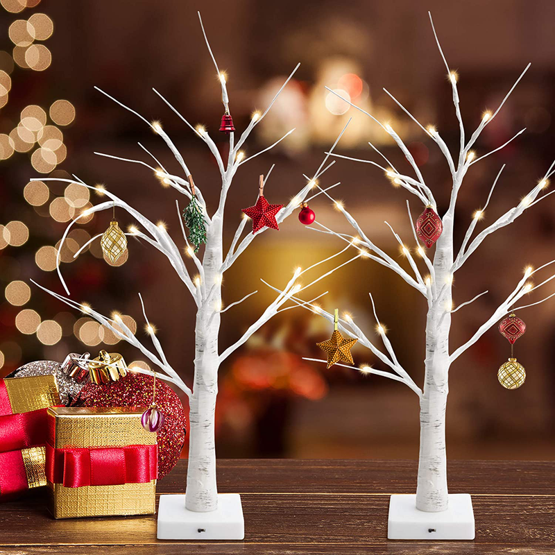 Set of 2 JACKYLED 2FT 28 LED Birch Tree Light Battery Operated Warm White Birch Lighted Tree Tabletop Bonsai Light Jewelry Holder Decor for Home Decorations, Wedding, Holiday Home & Garden > Decor > Seasonal & Holiday Decorations > Christmas Tree Stands JACKYLED   