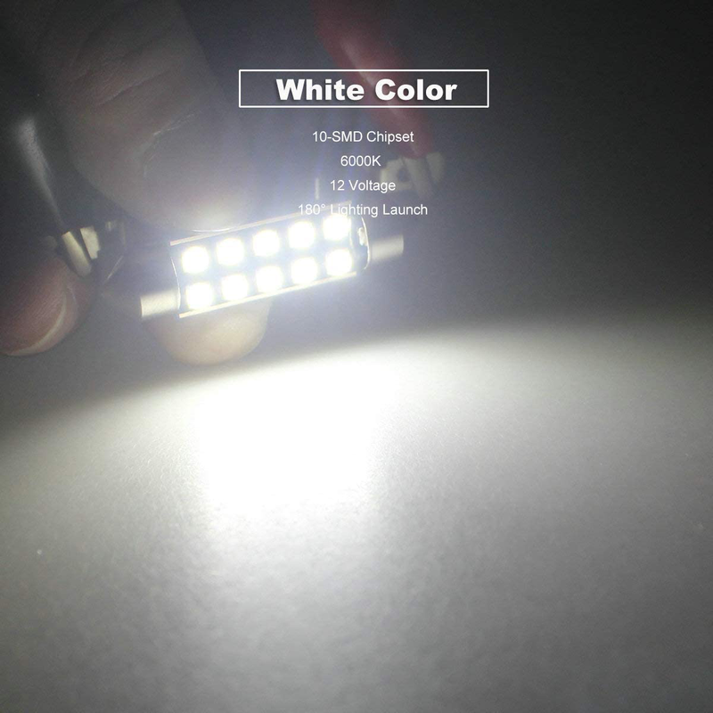 DODOFUN 41MM 42MM Festoon 211-2 569 578 6411 6000K White Extra Bright LED Bulbs for Car Interior Lights License Plate Map Dome Trunk Door Courtesy Light 10-SMD Chipset Canbus Error Free