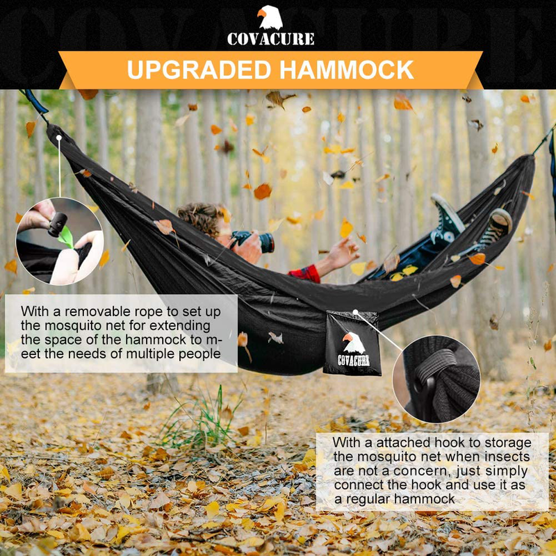 Covacure Camping Hammock - Lightweight Double Hammock, Hold Up to 772lbs, Portable Hammocks for Indoor, Outdoor, Hiking, Camping, Backpacking, Travel, Backyard, Beach(Black) Home & Garden > Lawn & Garden > Outdoor Living > Hammocks covacure   