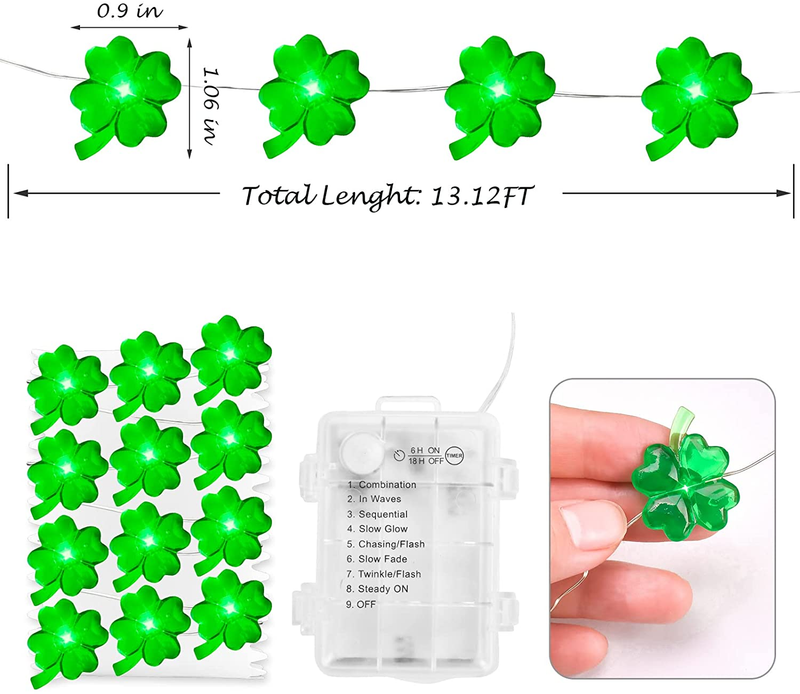 St Patricks Day Decorations 13FT 50LED, St Patricks Day Decor 3D Shamrocks String Lights Battery Operated for Irish Party Decorations for Home Indoor/Outdoor Wedding Anniversary Holiday Green Decor Arts & Entertainment > Party & Celebration > Party Supplies Tmacker   