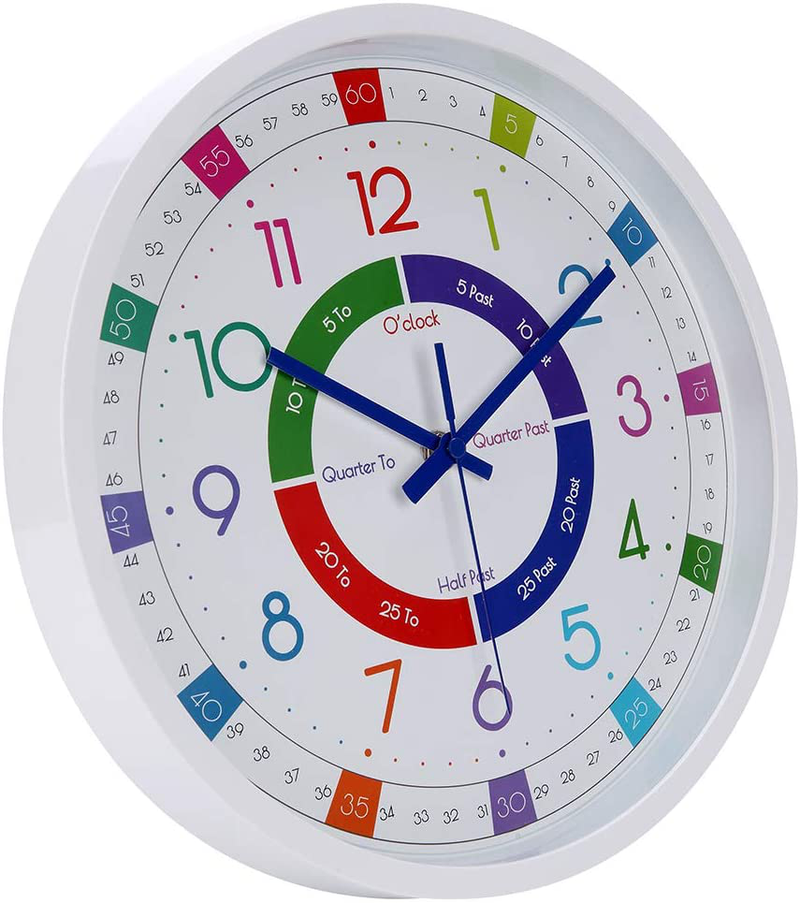 JoFomp Telling Time Teaching Clock | 12 inch Educational Wall Clock for Kids Learning Time, Silent Non-Ticking Quartz Decorative Wall Clock for Teacher's Classrooms or Children's Bedrooms (White) Home & Garden > Decor > Clocks > Wall Clocks JoFomp   