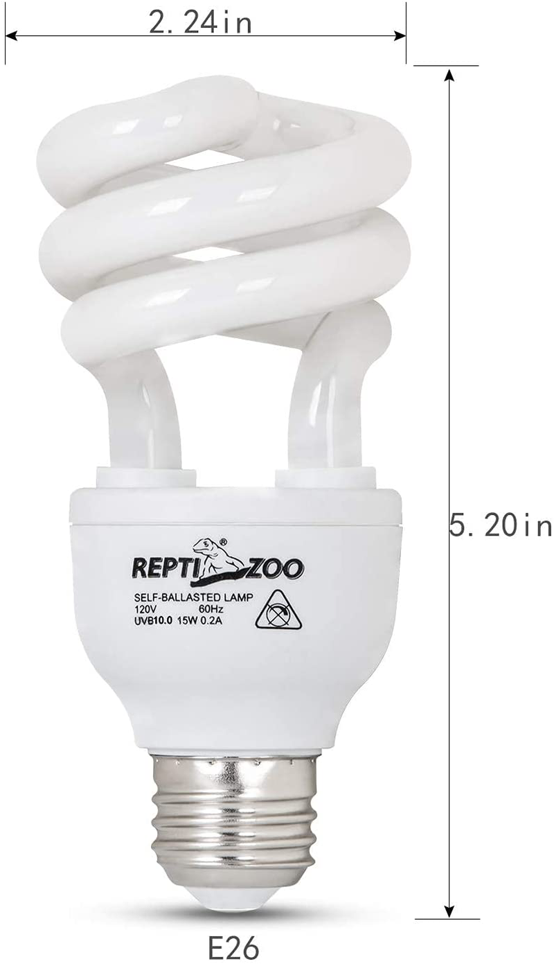 REPTIZOO Energy Saving Lamps UVB Bulb,Spiral Compact 15 Watts UVB 10.0 Reptile Light Bulb Fit for Desert Type Reptile/Snake/Lizard/Insect/Leopard Tortoise Animals & Pet Supplies > Pet Supplies > Reptile & Amphibian Supplies > Reptile & Amphibian Habitat Heating & Lighting REPTIZOO   
