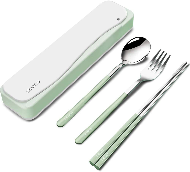 DEVICO Travel Utensils, 18/8 Stainless Steel 4pcs Cutlery Set Portable Camp Reusable Flatware Silverware, Include Fork Spoon Chopsticks with Case (Black) Home & Garden > Kitchen & Dining > Tableware > Flatware > Flatware Sets DEVICO Green  