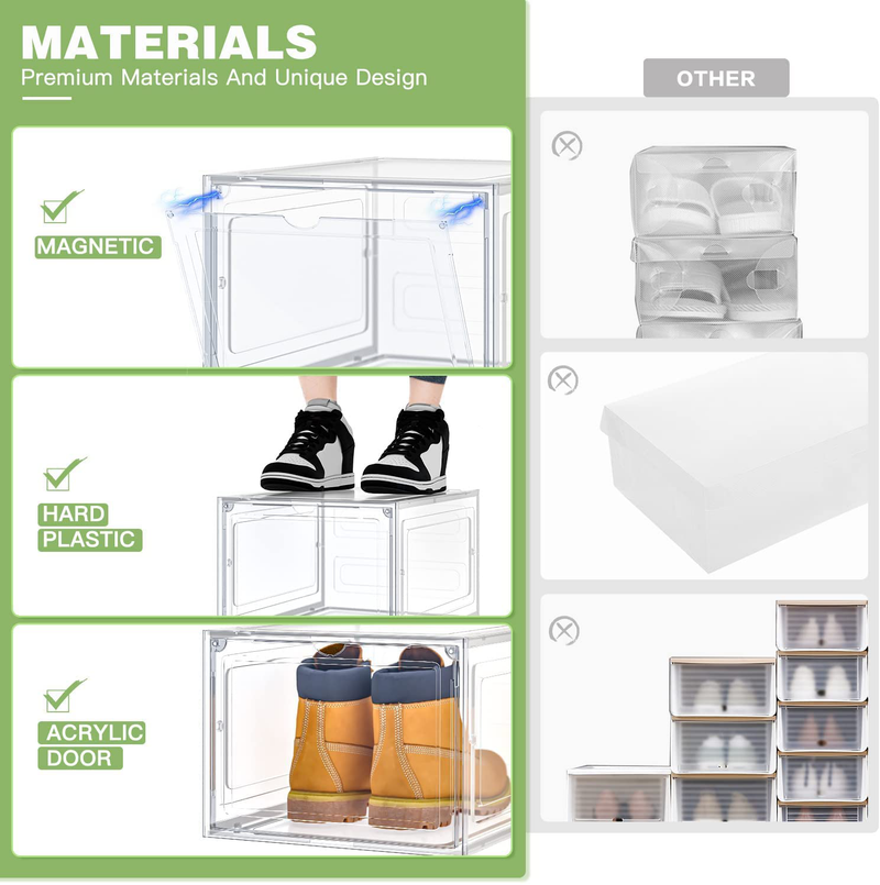 Tabiger Drop Front Shoe Boxes, Hard Clear Plastic Stackable Shoe Storage Organizer with Magnetic Acrylic Door, Shoe Display Case for Sneaker Shoe Box Storage Containers Fit for Size 12 (8 Pack-Clear White) Furniture > Cabinets & Storage > Armoires & Wardrobes Tabiger   