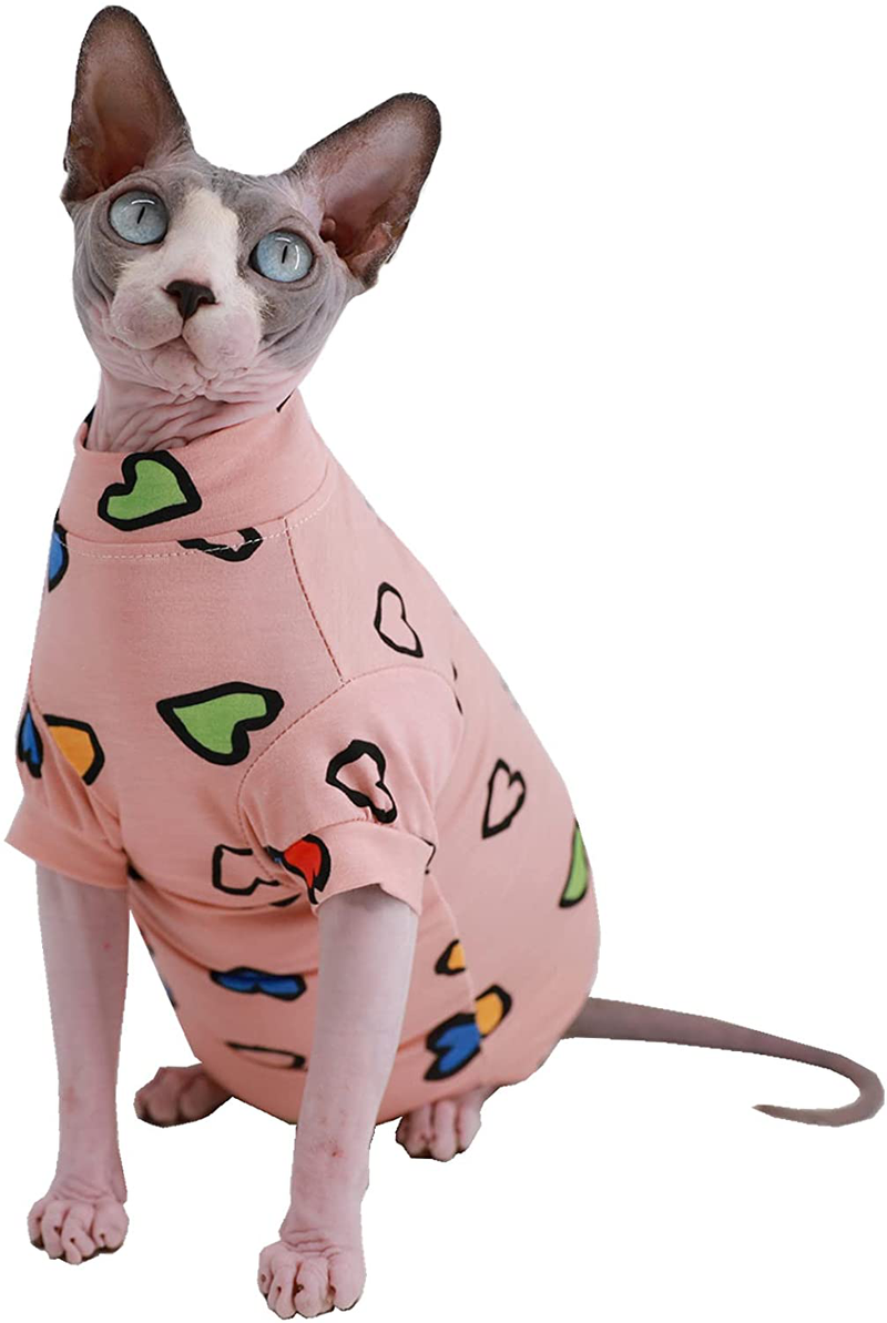 Sphynx Hairless Cat Cute Summer Cotton T-Shirts Pet Clothes,Round Collar Kitten Shirts Cats Apparel Animals & Pet Supplies > Pet Supplies > Cat Supplies > Cat Apparel Kitipcoo Colorful Heart Small (Pack of 1) 