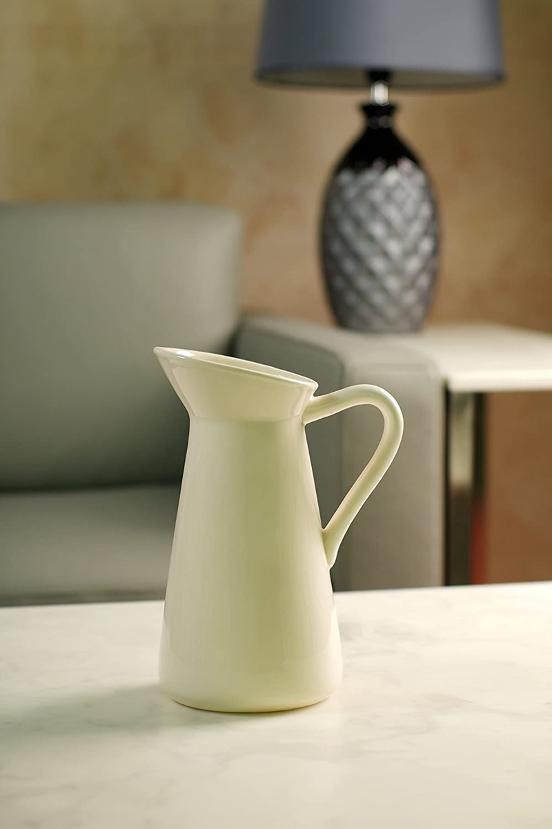 Hosley Cream Ceramic Pitcher Vase is 10 Inches High and is Perfect for Flowers or Decorative Use and is Ideal for Dried Floral Arrangements Gifts for Home Weddings Spa and Aromatherapy Settings O3