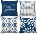 Docuwee Throw Pillow Covers 18x18 Set of 4, Blue White Geometric Square Pillow Case Soft Linen Cushion Covers Modern Decorative Pillowcases for Home Bedroom Bed Sofa Car Home & Garden > Decor > Chair & Sofa Cushions Docuwee Blue  
