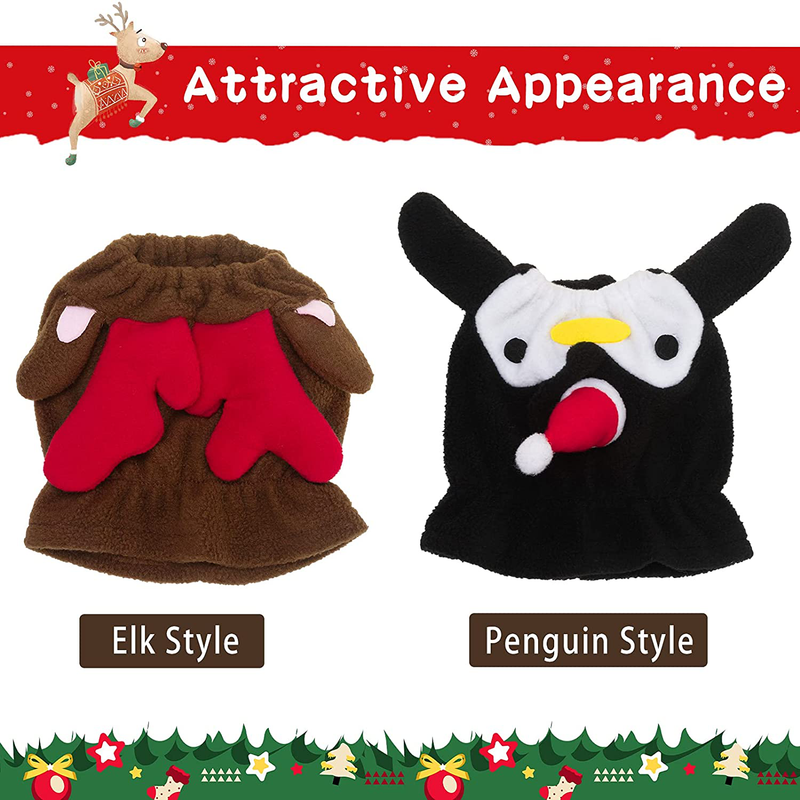 Small Dog Costume - Elk Style & Penguin Style Costumes for Dogs Warm Comfortable Dog Clothes Soft Polar Fleece Dog Christmas Outfit, 2 Pieces