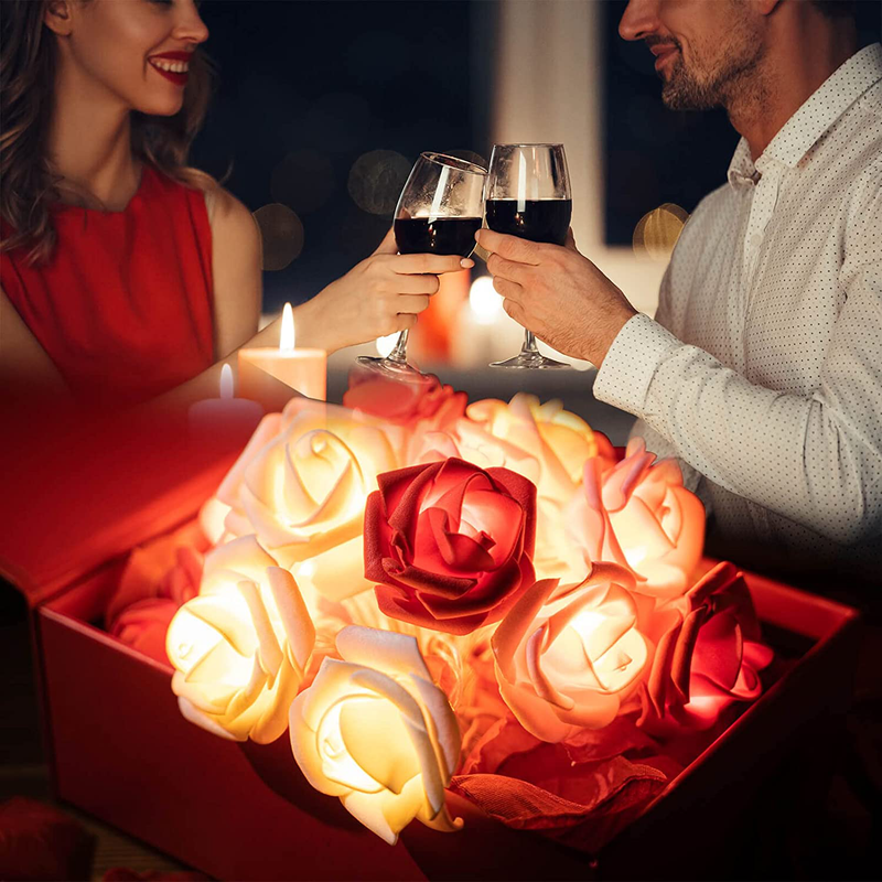Rose String Lights, 20 LED Battery Operated Romantic Red Pink White Rose Lights String, 10Ft Artificial Flowers Garland Led Lights for Valentine'S Day Wedding Indoor Outdoor Festival Party Decor Home & Garden > Decor > Seasonal & Holiday Decorations ZHBDMGK   