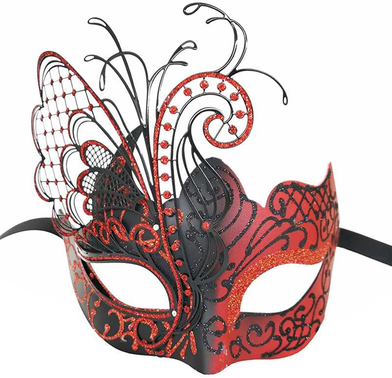 Masquerade Mask For Women Venetian Mask/Halloween/Party/Ball Prom/Mardi Gras/Wedding/Wall Decoration Apparel & Accessories > Costumes & Accessories > Masks Ubauta Red/Black Butterfly  