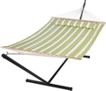 SUNCREAT 55 Inch Extra Large Double Hammock with Stand, 475lbs Capacity, Outdoor Portable Hammock with Hardwood Spreader Bar, Extra Large Pillow, Grey Home & Garden > Lawn & Garden > Outdoor Living > Hammocks SUNCREAT Green&beige  