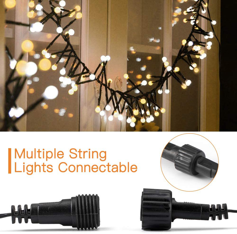 Quntis Christmas String Lights 400 Leds - 13FT Outdoor Indoor Valentines Cluster Twinkle Lights - Linkable 8 Flash Modes Xmas Decor Lights for Wedding Party Backyard Tree Bedroom Home, Yellow&White Home & Garden > Decor > Seasonal & Holiday Decorations Quntis   