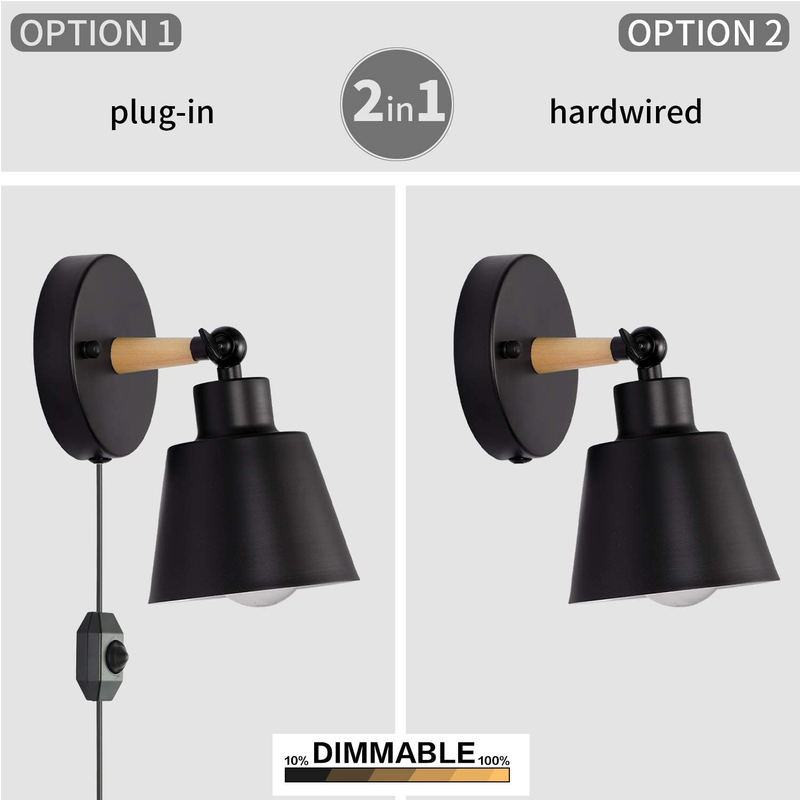 Larkar Dimmable Plug in Wall Sconce 2-Pack UL Wall Lights Fixtures Nordic Wall Lamps Aisle Lights Corridor Lamp Bedside Reading Light Home & Garden > Lighting > Lighting Fixtures > Wall Light Fixtures KOL DEALS   