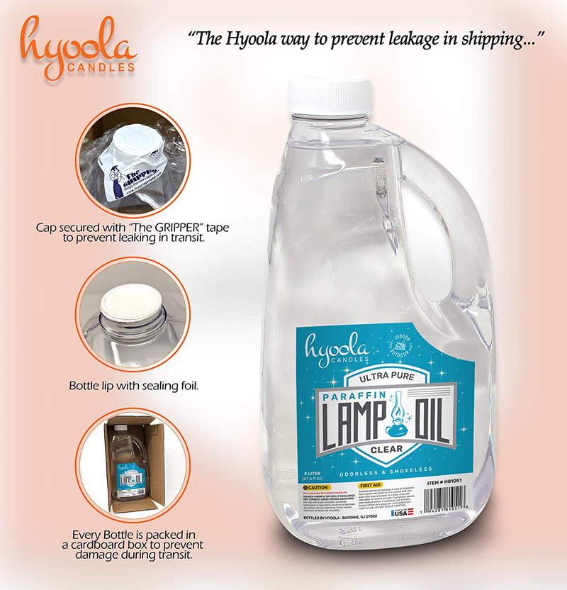 HYOOLA Pure Lamp Oil - Odorless, Smokeless, Ultra Clean Burning - 100% Pure Liquid Parrafin Fuel - 2 Liter