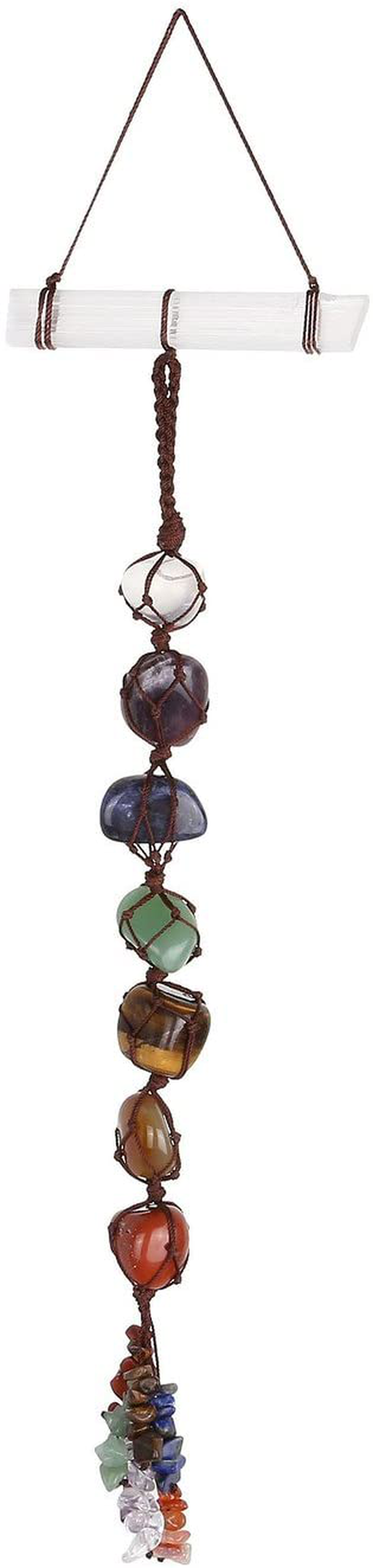 MANIFO 7 Chakra Crystal Stones with Selenite Sticks Gemstone Hanging Ornament for Meditation Wall Home Decor Home & Garden > Decor > Seasonal & Holiday Decorations MANIFO 7 Chakra  